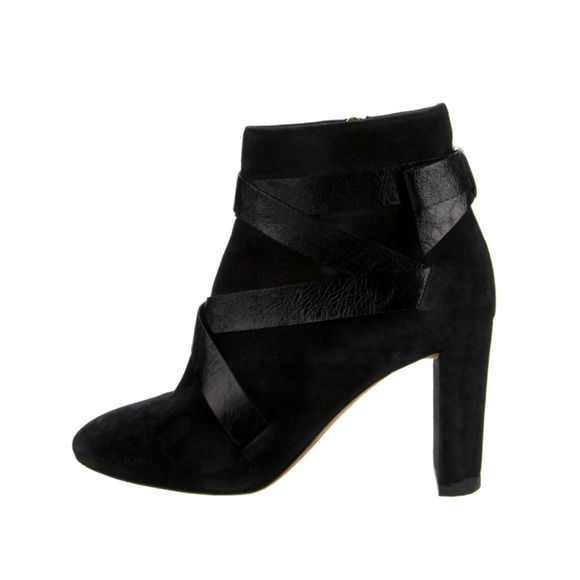 Jimmy Choo 10 Strappy Leather Bow Ankle Boots Almond Toe Block Heel Black 40.5 - Picture 2 of 6